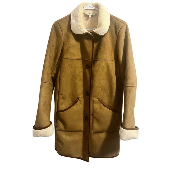 Orvis Faux Shearling Lodge Coat Whiskey Women's sz. S Penny Lane Style So Cute! - Picture 1 of 5